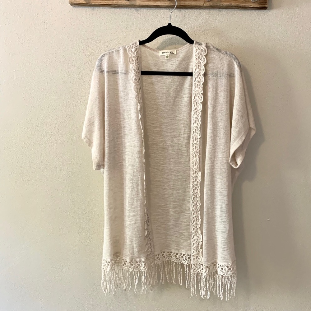 Shag bottom short sleeve cardigan